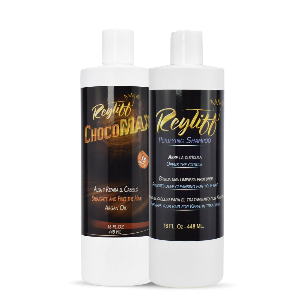 Reyliff ChocoMax 16 oz con Purifying Shampoo — Kit Completo de Keratina