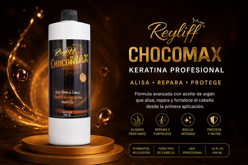 Reyliff ChocoMax Keratina Profesional — Alisa, Repara y Protege. Fórmula avanzada con aceite de argán. Resultados desde la primera aplicación.